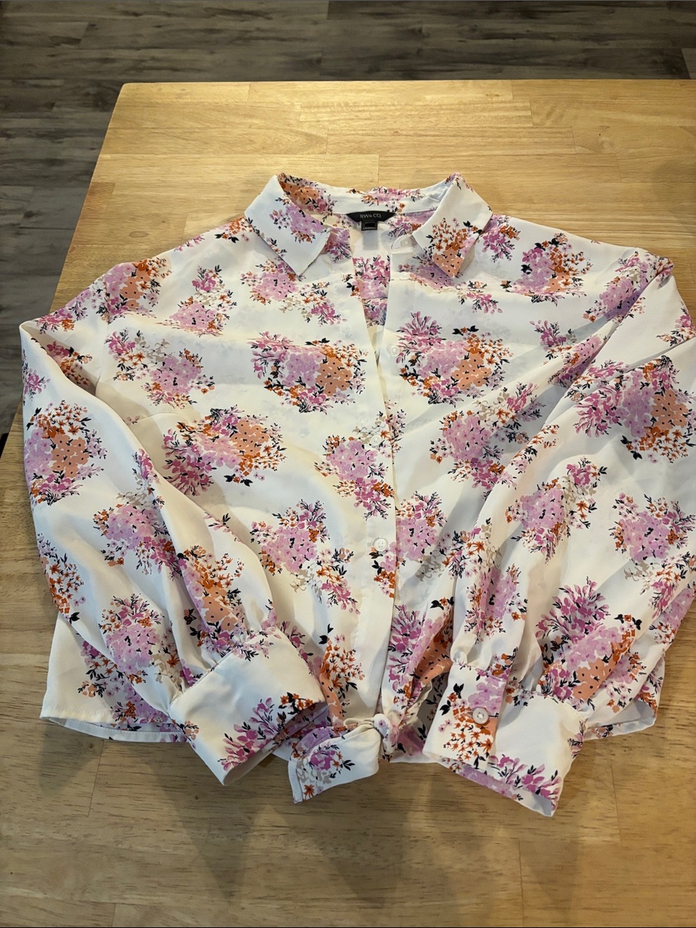 Floral Button-Front Blouse - White with Pink & Peach Print